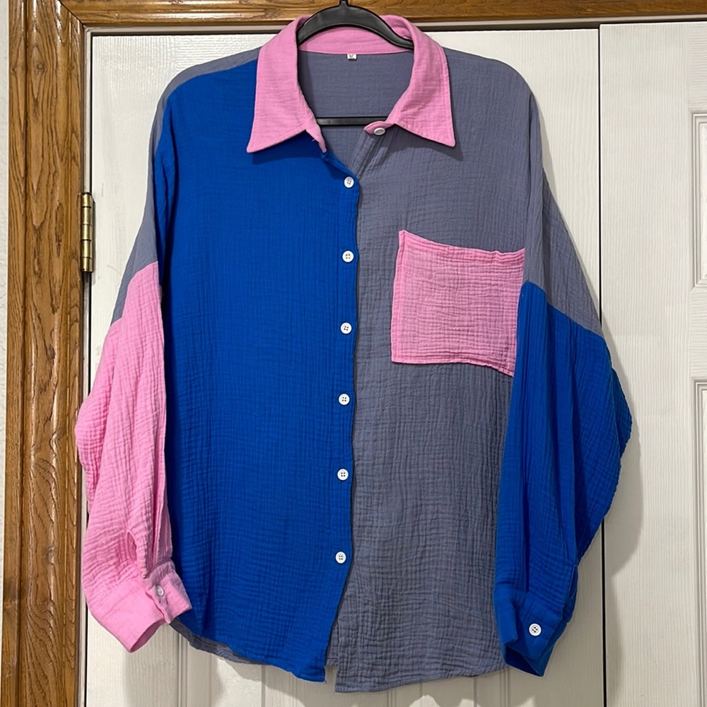 Color Block Button Down Shirt